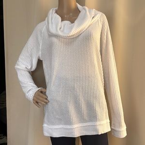 Caslon Womens L White Cowl Neck Waffle Long Sleeve Shirt. So cute. No flaws.